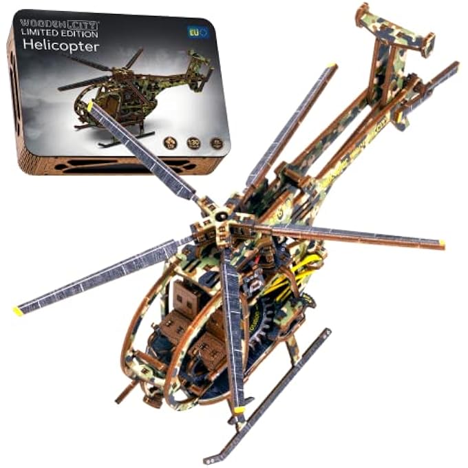 HELICOPTER 3D WOODEN PUZZLE FOR ADULTS - 178 PARTS - AIRCRAFT MODEL BUILDING KIT - SCALE 1:30 - Image 1